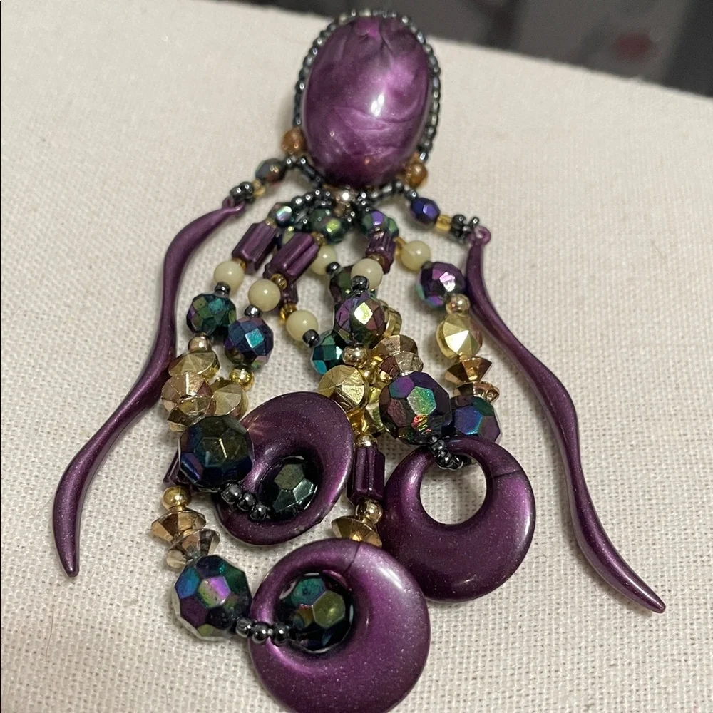 Handmade Purple Beaded Cascade Statement Earrings